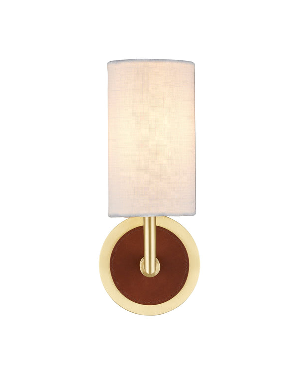 Currey & Company Ellerston Gold and Leather Wall Sconce Dimmable Accent Light for Bedroom or Study 5000-0298
