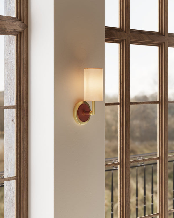 Currey & Company Ellerston Gold and Leather Wall Sconce Dimmable Accent Light for Bedroom or Study 5000-0298