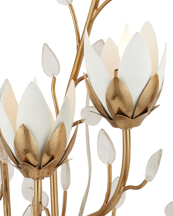 Currey & Company Star Magnolia Ten Light Gold White Metal Floral Sconce for Foyer or Living Room 5000-0299