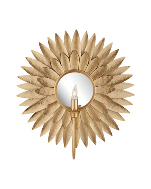 Currey & Company Plumage Hammered Brass Leaf Wall Sconce Antique Finish Sculptural Ambient Light 5000-0300