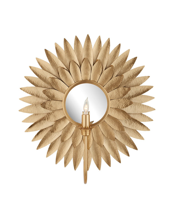Currey & Company Plumage Hammered Brass Leaf Wall Sconce Antique Finish Sculptural Ambient Light 5000-0300