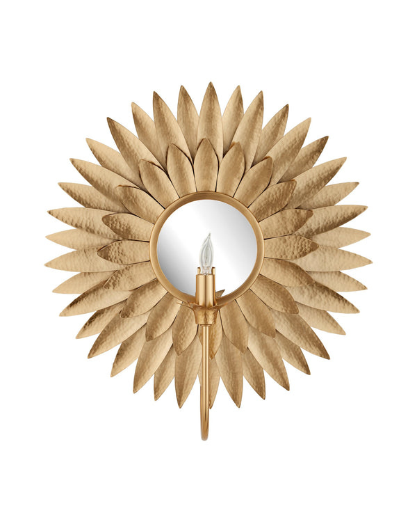 Currey & Company Plumage Hammered Brass Leaf Wall Sconce Antique Finish Sculptural Ambient Light 5000-0300