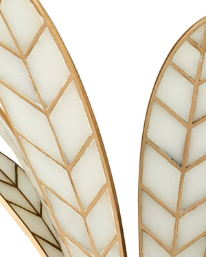 Currey & Company Foliatura Two Light Lotus Leaf Wall Sconce Sculptural White Gold Handcrafted 5000-0301