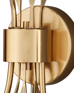 Currey & Company Foliatura Two Light Lotus Leaf Wall Sconce Sculptural White Gold Handcrafted 5000-0301