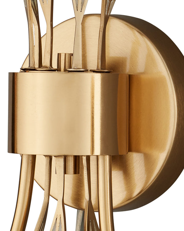 Currey & Company Foliatura Two Light Lotus Leaf Wall Sconce Sculptural White Gold Handcrafted 5000-0301