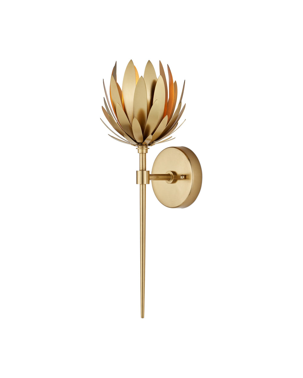 Currey & Company Protea Lotus Bloom Iron Wall Sconce Gold Finish Artisan Dimmable Living Room Light 5000-0302