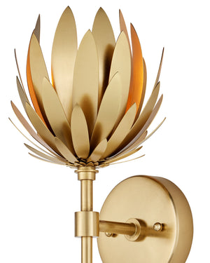 Currey & Company Protea Lotus Bloom Iron Wall Sconce Gold Finish Artisan Dimmable Living Room Light 5000-0302
