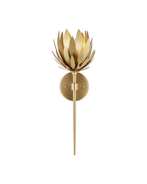 Currey & Company Protea Lotus Bloom Iron Wall Sconce Gold Finish Artisan Dimmable Living Room Light 5000-0302