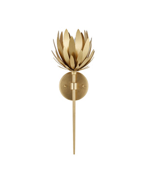 Currey & Company Protea Lotus Bloom Iron Wall Sconce Gold Finish Artisan Dimmable Living Room Light 5000-0302