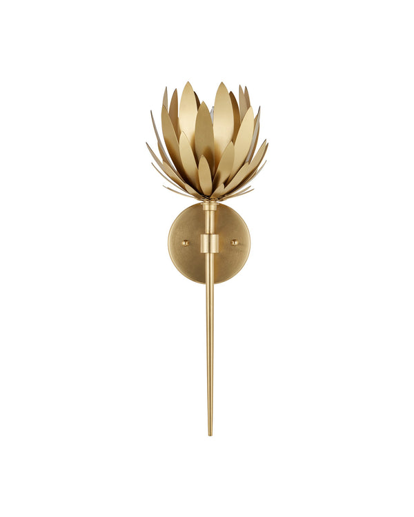 Currey & Company Protea Lotus Bloom Iron Wall Sconce Gold Finish Artisan Dimmable Living Room Light 5000-0302
