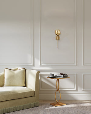 Currey & Company Protea Lotus Bloom Iron Wall Sconce Gold Finish Artisan Dimmable Living Room Light 5000-0302