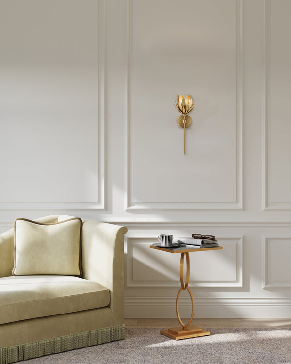 Currey & Company Protea Lotus Bloom Iron Wall Sconce Gold Finish Artisan Dimmable Living Room Light 5000-0302