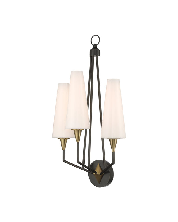 Currey & Company Hennin Angular Bronze Wall Sconce with Integrated LED for Mid-Century Modern Rooms 5000-0303