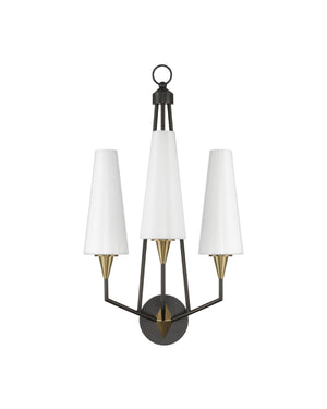 Currey & Company Hennin Angular Bronze Wall Sconce with Integrated LED for Mid-Century Modern Rooms 5000-0303
