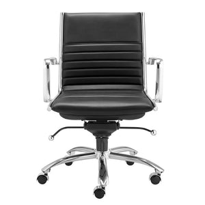 EuroStyle Dirk Low Back Leatherette Swivel Chair with Bungee Support and Chromed Steel Base Black 23 D x 24 W x 37 H 50002-BLK