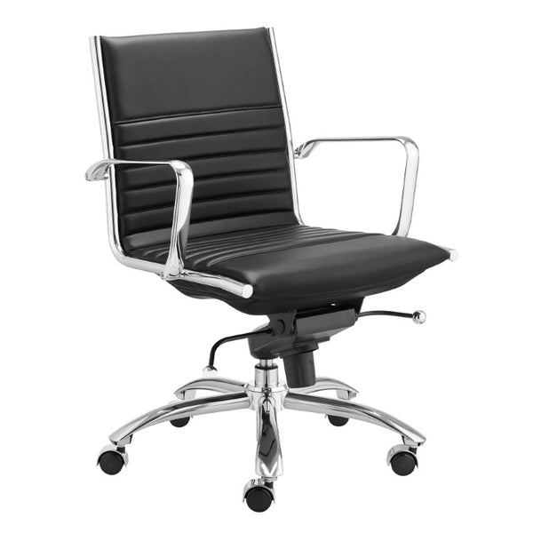 EuroStyle Dirk Low Back Leatherette Swivel Chair with Bungee Support and Chromed Steel Base Black 23 D x 24 W x 37 H 50002-BLK