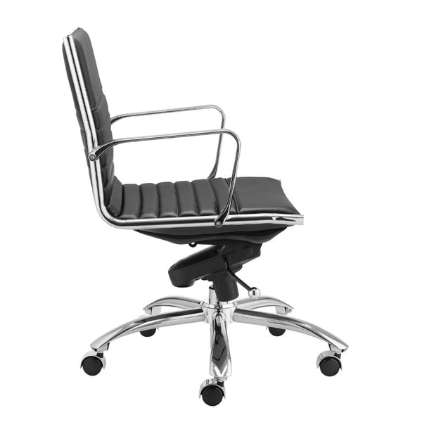 EuroStyle Dirk Low Back Leatherette Swivel Chair with Bungee Support and Chromed Steel Base Black 23 D x 24 W x 37 H 50002-BLK