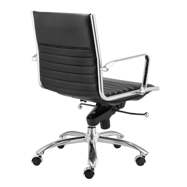 EuroStyle Dirk Low Back Leatherette Swivel Chair with Bungee Support and Chromed Steel Base Black 23 D x 24 W x 37 H 50002-BLK