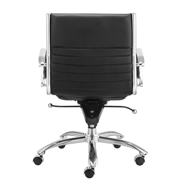 EuroStyle Dirk Low Back Leatherette Swivel Chair with Bungee Support and Chromed Steel Base Black 23 D x 24 W x 37 H 50002-BLK