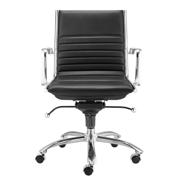 EuroStyle Dirk Low Back Leatherette Swivel Chair with Bungee Support and Chromed Steel Base Black 23 D x 24 W x 37 H 50002-BLK