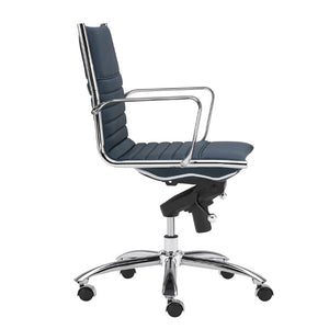 EuroStyle Dirk Low Back Leatherette Swivel Chair with Bungee Support and Chromed Steel Base Blue 23 D x 24 W x 37 H 50002-BLU