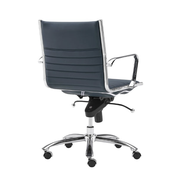 EuroStyle Dirk Low Back Leatherette Swivel Chair with Bungee Support and Chromed Steel Base Blue 23 D x 24 W x 37 H 50002-BLU