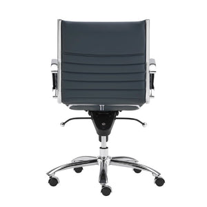 EuroStyle Dirk Low Back Leatherette Swivel Chair with Bungee Support and Chromed Steel Base Blue 23 D x 24 W x 37 H 50002-BLU