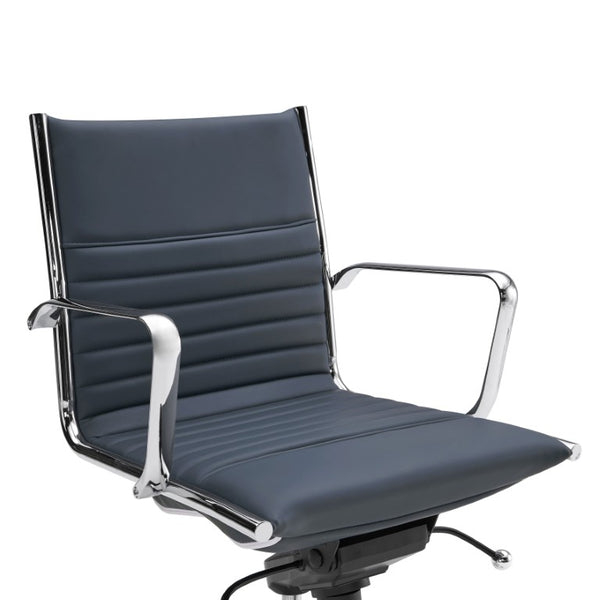EuroStyle Dirk Low Back Leatherette Swivel Chair with Bungee Support and Chromed Steel Base Blue 23 D x 24 W x 37 H 50002-BLU