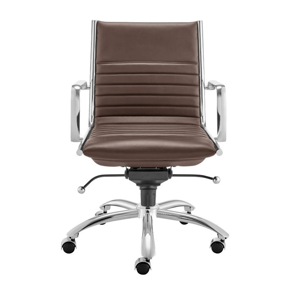 EuroStyle Dirk Low Back Leatherette Swivel Chair with Bungee Support and Chromed Steel Base Brown 23 D x 24 W x 37 H 50002-BRN