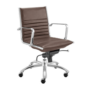 EuroStyle Dirk Low Back Leatherette Swivel Chair with Bungee Support and Chromed Steel Base Brown 23 D x 24 W x 37 H 50002-BRN