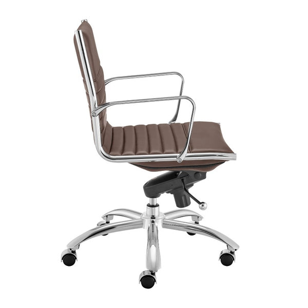 EuroStyle Dirk Low Back Leatherette Swivel Chair with Bungee Support and Chromed Steel Base Brown 23 D x 24 W x 37 H 50002-BRN
