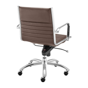EuroStyle Dirk Low Back Leatherette Swivel Chair with Bungee Support and Chromed Steel Base Brown 23 D x 24 W x 37 H 50002-BRN