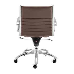 EuroStyle Dirk Low Back Leatherette Swivel Chair with Bungee Support and Chromed Steel Base Brown 23 D x 24 W x 37 H 50002-BRN