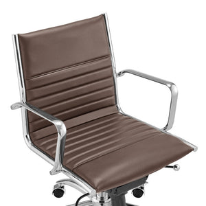 EuroStyle Dirk Low Back Leatherette Swivel Chair with Bungee Support and Chromed Steel Base Brown 23 D x 24 W x 37 H 50002-BRN