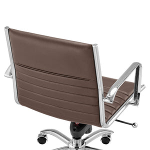 EuroStyle Dirk Low Back Leatherette Swivel Chair with Bungee Support and Chromed Steel Base Brown 23 D x 24 W x 37 H 50002-BRN