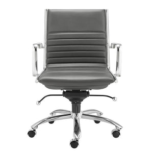 EuroStyle Dirk Low Back Leatherette Swivel Chair with Bungee Support and Chromed Steel Base Gray 23 D x 24 W x 37 H 50002-GRY