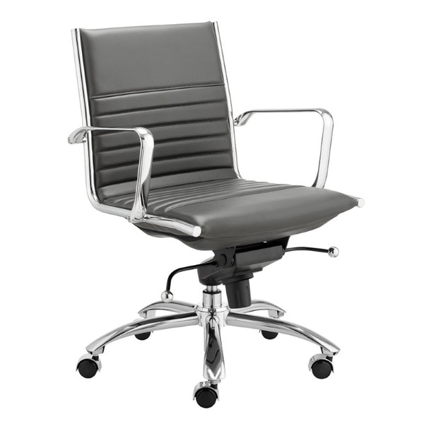 EuroStyle Dirk Low Back Leatherette Swivel Chair with Bungee Support and Chromed Steel Base Gray 23 D x 24 W x 37 H 50002-GRY