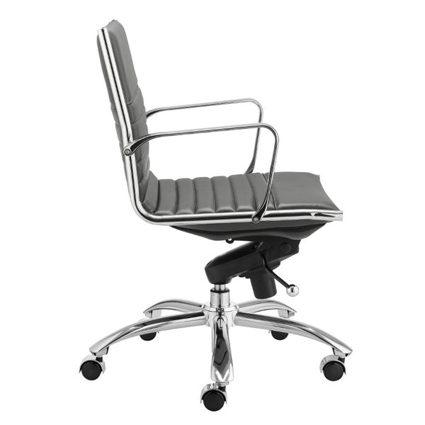 EuroStyle Dirk Low Back Leatherette Swivel Chair with Bungee Support and Chromed Steel Base Gray 23 D x 24 W x 37 H 50002-GRY