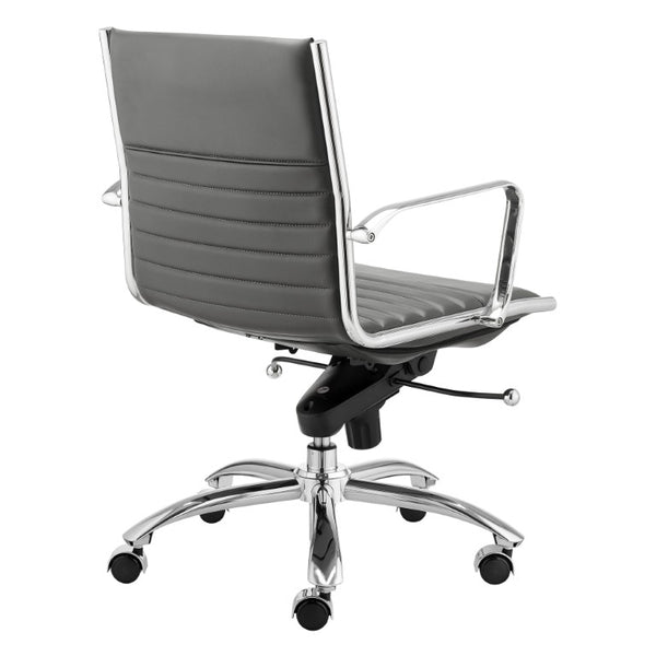 EuroStyle Dirk Low Back Leatherette Swivel Chair with Bungee Support and Chromed Steel Base Gray 23 D x 24 W x 37 H 50002-GRY