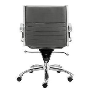 EuroStyle Dirk Low Back Leatherette Swivel Chair with Bungee Support and Chromed Steel Base Gray 23 D x 24 W x 37 H 50002-GRY