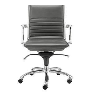 EuroStyle Dirk Low Back Leatherette Swivel Chair with Bungee Support and Chromed Steel Base Gray 23 D x 24 W x 37 H 50002-GRY