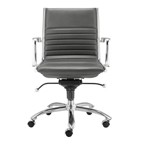 EuroStyle Dirk Low Back Leatherette Swivel Chair with Bungee Support and Chromed Steel Base Gray 23 D x 24 W x 37 H 50002-GRY