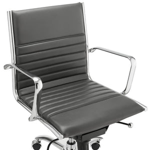 EuroStyle Dirk Low Back Leatherette Swivel Chair with Bungee Support and Chromed Steel Base Gray 23 D x 24 W x 37 H 50002-GRY