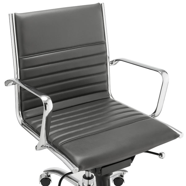 EuroStyle Dirk Low Back Leatherette Swivel Chair with Bungee Support and Chromed Steel Base Gray 23 D x 24 W x 37 H 50002-GRY