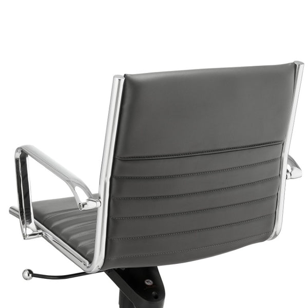 EuroStyle Dirk Low Back Leatherette Swivel Chair with Bungee Support and Chromed Steel Base Gray 23 D x 24 W x 37 H 50002-GRY