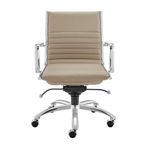 EuroStyle Dirk Low Back Leatherette Swivel Chair with Bungee Support and Chromed Steel Base Taupe 23 D x 24 W x 37 H 50002-TPE