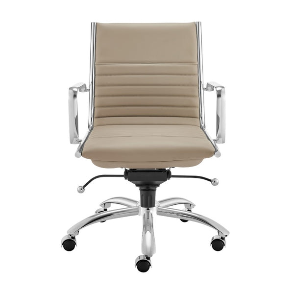 EuroStyle Dirk Low Back Leatherette Swivel Chair with Bungee Support and Chromed Steel Base Taupe 23 D x 24 W x 37 H 50002-TPE