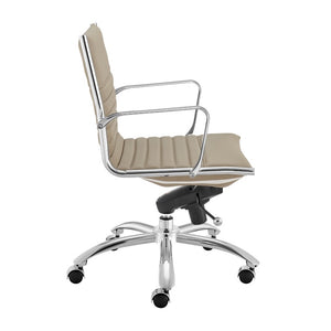 EuroStyle Dirk Low Back Leatherette Swivel Chair with Bungee Support and Chromed Steel Base Taupe 23 D x 24 W x 37 H 50002-TPE
