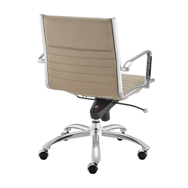 EuroStyle Dirk Low Back Leatherette Swivel Chair with Bungee Support and Chromed Steel Base Taupe 23 D x 24 W x 37 H 50002-TPE