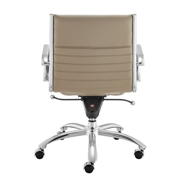 EuroStyle Dirk Low Back Leatherette Swivel Chair with Bungee Support and Chromed Steel Base Taupe 23 D x 24 W x 37 H 50002-TPE